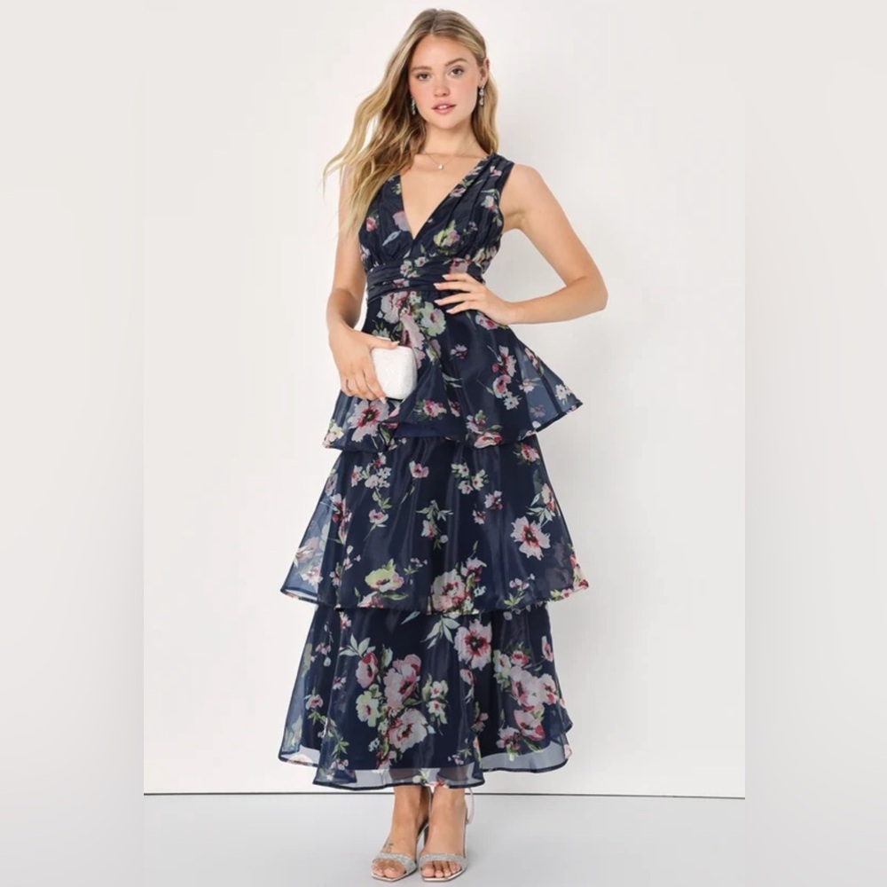 Lulus organza ruffled tiered maxi dress, XS